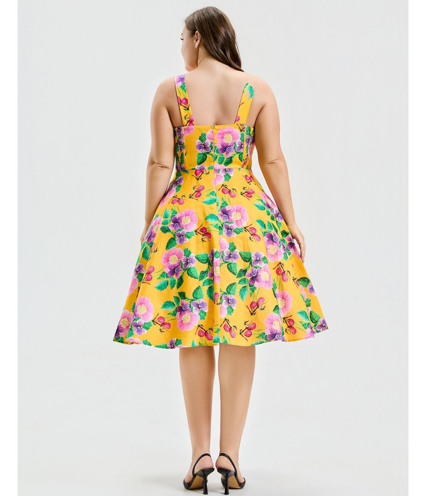 Plus Size Yellow Hibiscus Floral Print Heidi Dress