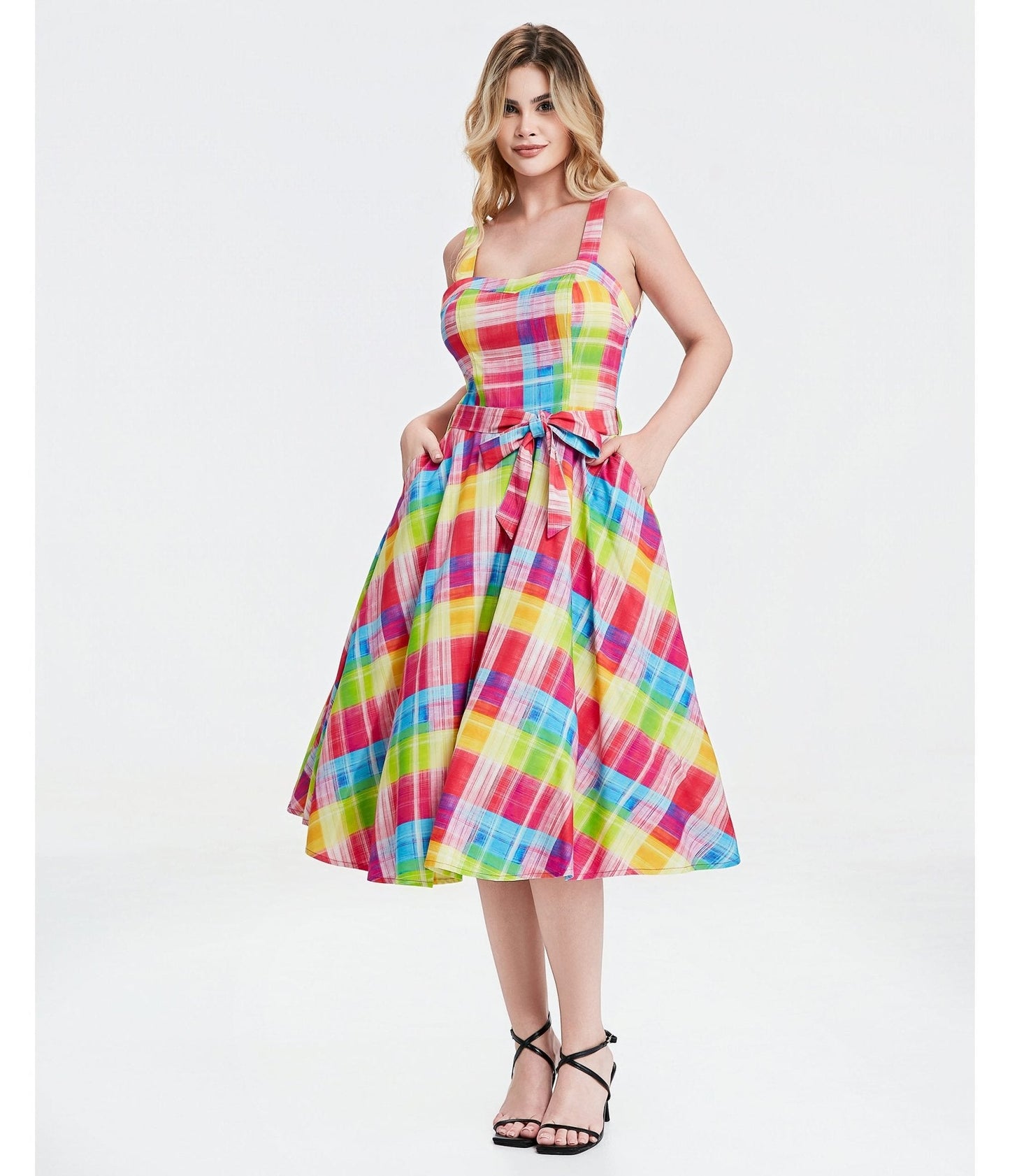 Rainbow Plaid Lori Swing Dress
