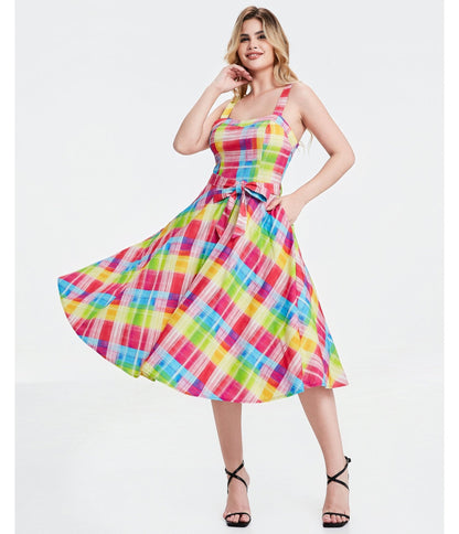 Rainbow Plaid Lori Swing Dress