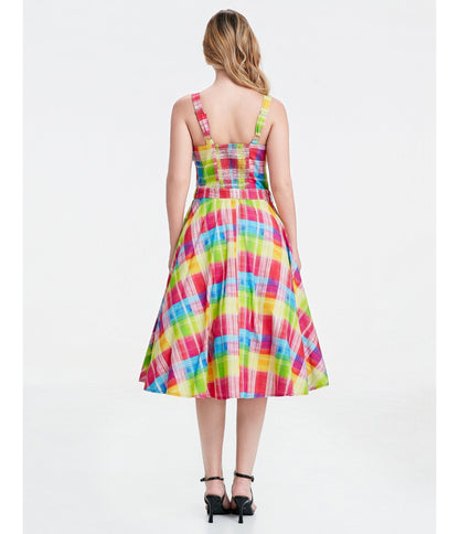 Rainbow Plaid Lori Swing Dress