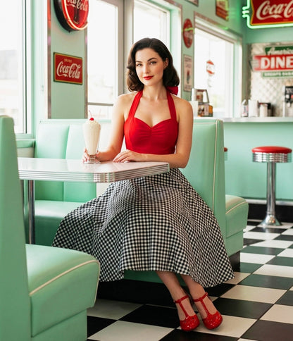 Red & Black Gingham Halter Swing Dress