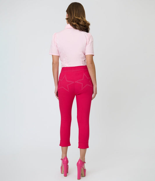 Smak Parlour Hot Pink Denim Star Capris