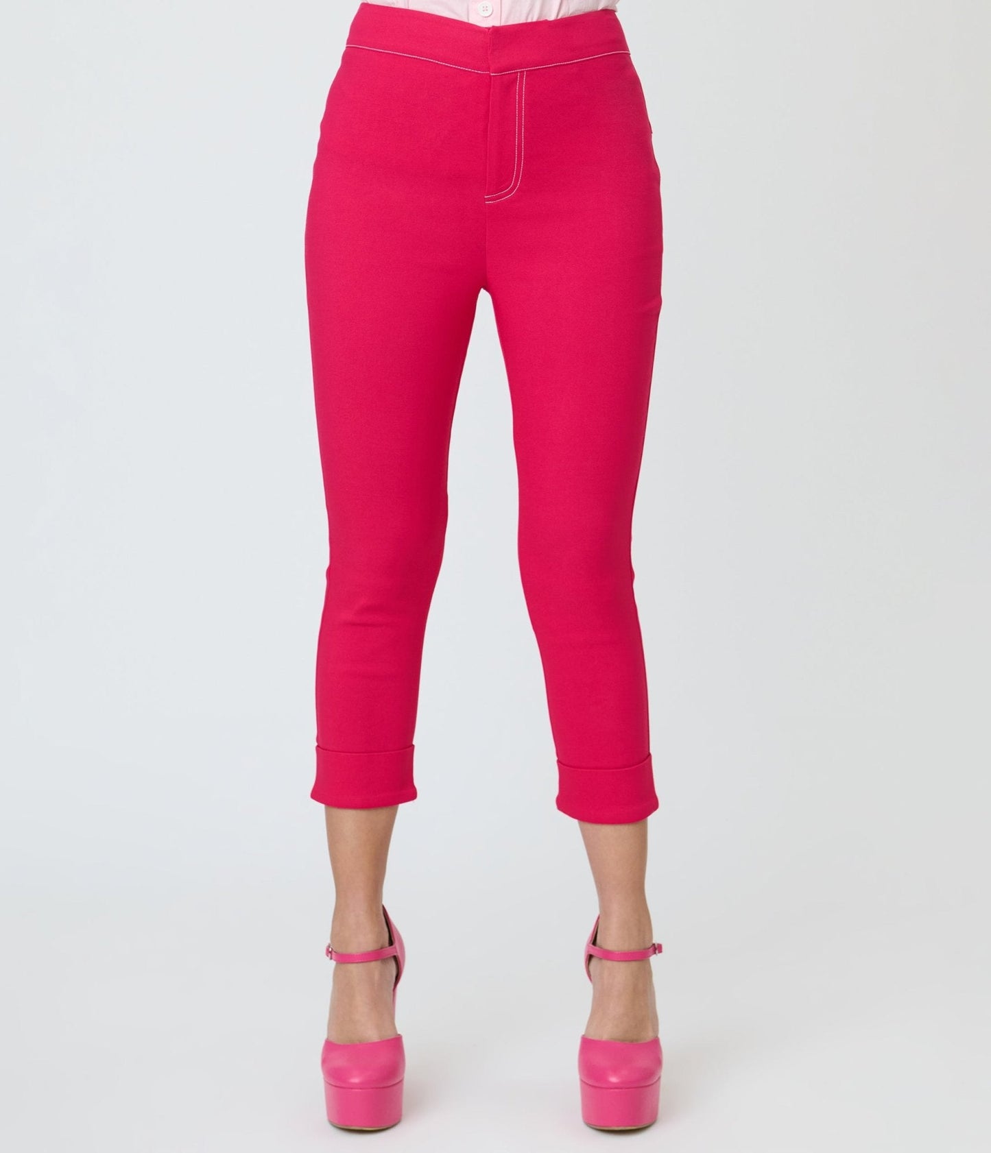 Smak Parlour Hot Pink Denim Star Capris