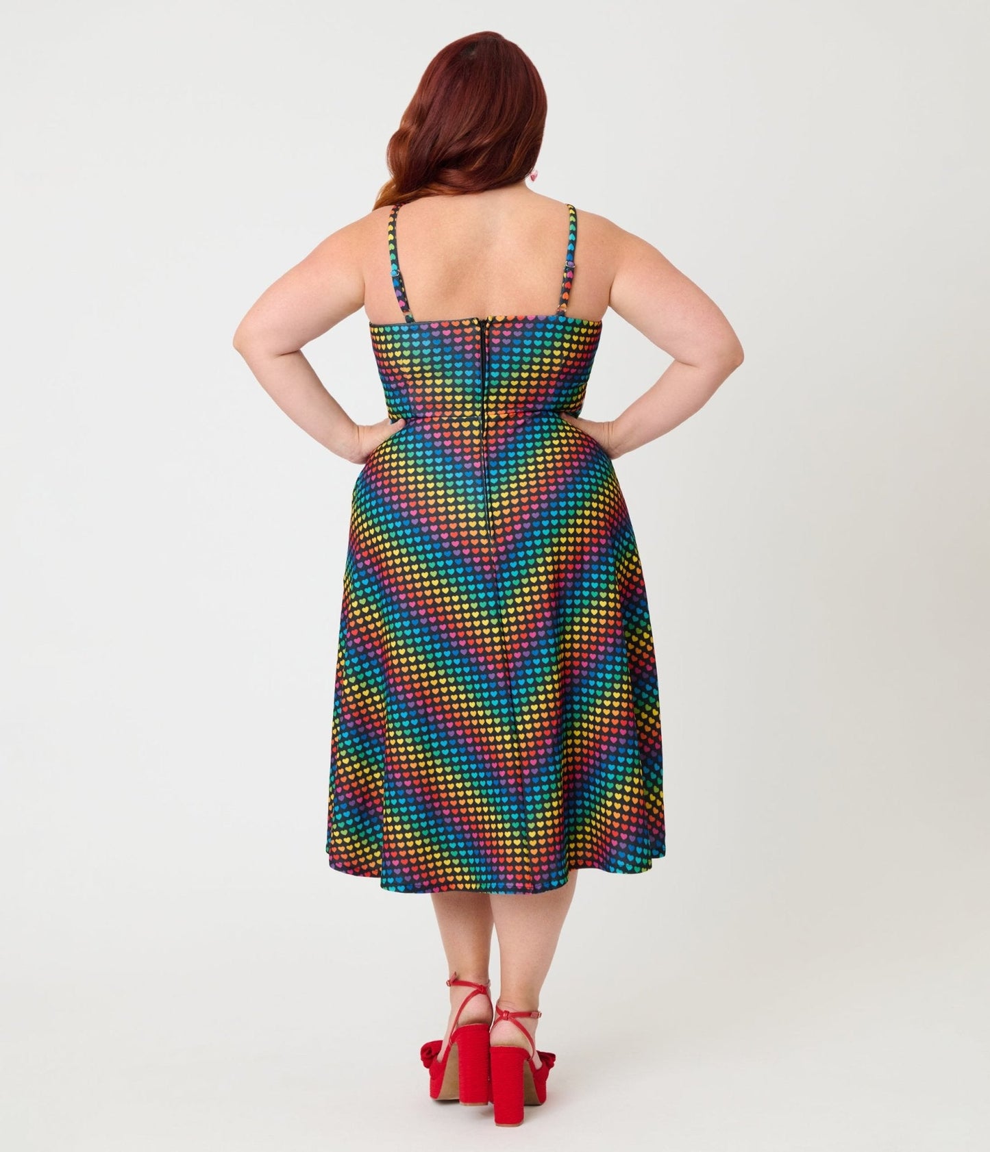 Smak Parlour Plus Size Black & Rainbow Heart Chevron Midi Dress
