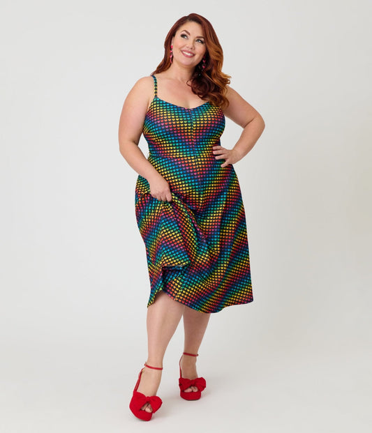 Smak Parlour Plus Size Black & Rainbow Heart Chevron Midi Dress