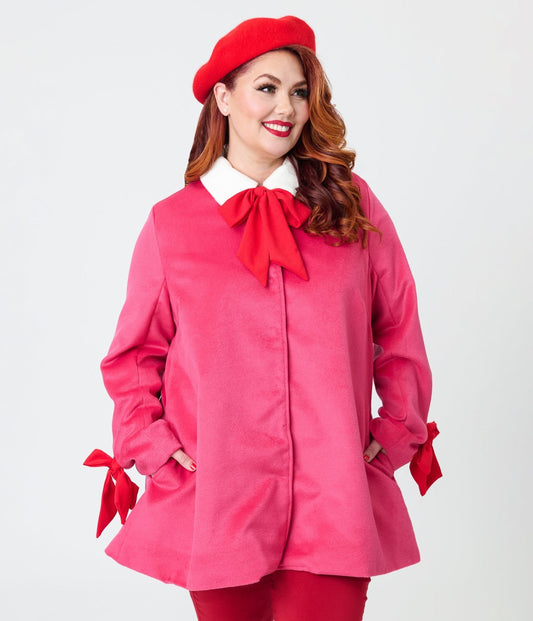 Smak Parlour Plus Size Pink & Red Bows Topper Coat
