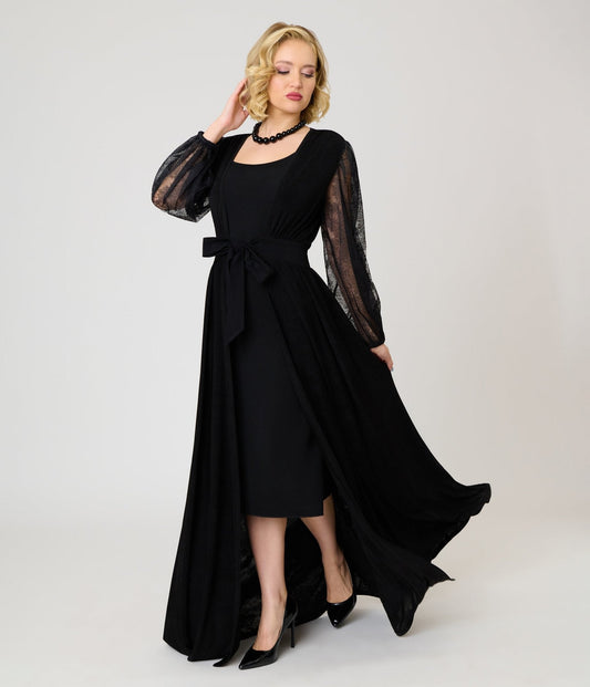 Unique Vintage Black Lace Hollywood Duster