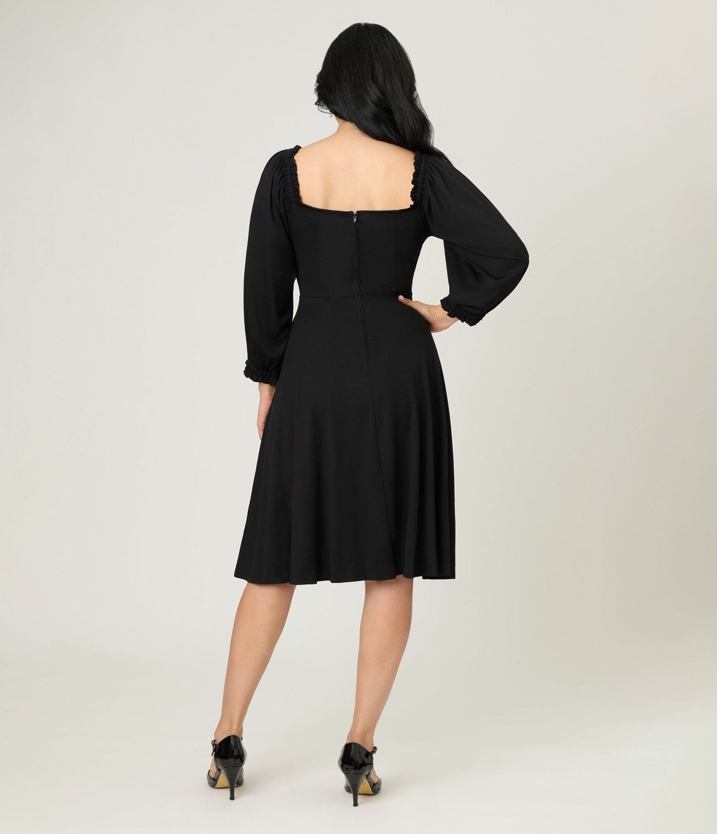 Unique Vintage Black Peasant Sleeve Swing Dress