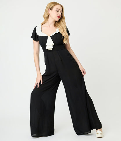 Unique Vintage Black Wide Leg Jumpsuit