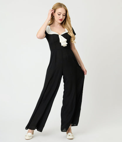 Unique Vintage Black Wide Leg Jumpsuit