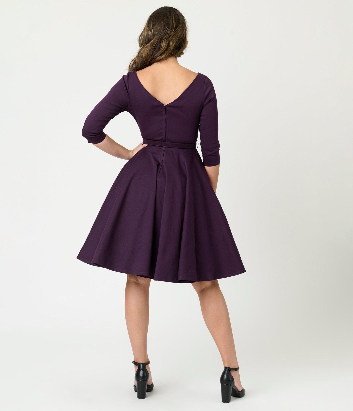 Unique Vintage Eggplant Devon Swing Dress