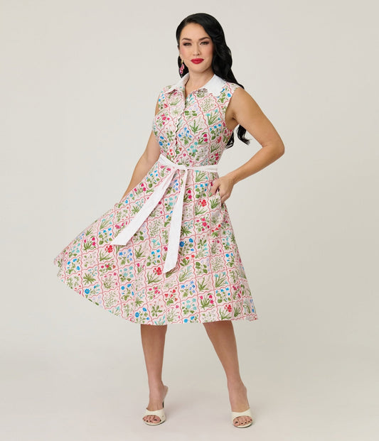 Unique Vintage Floral Diamond Darlene Swing Dress