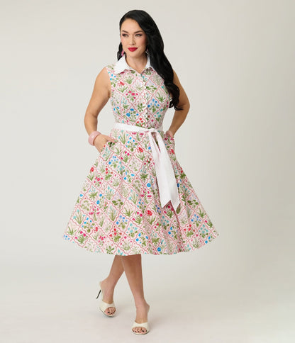 Unique Vintage Floral Diamond Darlene Swing Dress