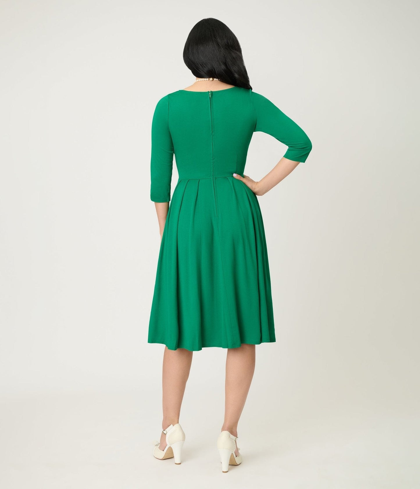 Unique Vintage Green Bengaline Front Twist Swing Dress