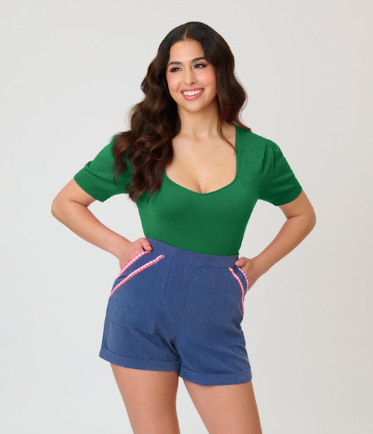 Unique Vintage Green Short Sleeve Sweater