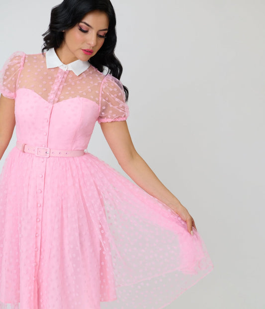 Unique Vintage Light Pink Daisy Hollie Swing Dress
