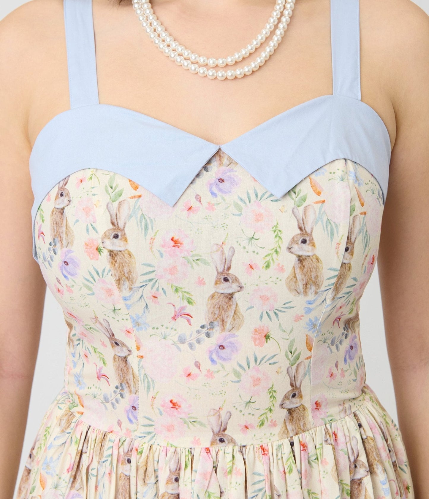 Unique Vintage Periwinkle Bunny Print Rachel Swing Dress
