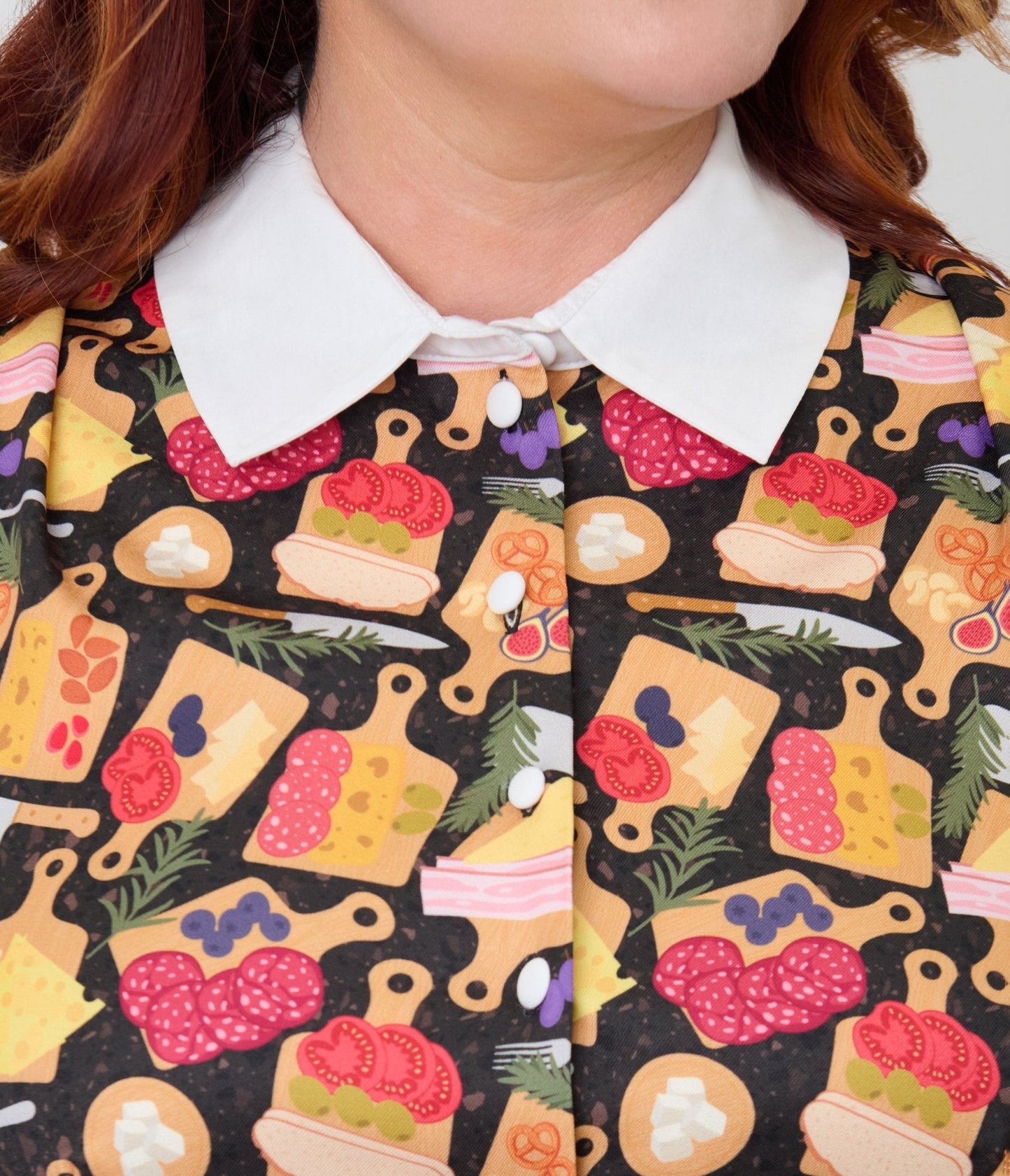 Unique Vintage Plus Size Charcuterie Print Darlene Swing Dress