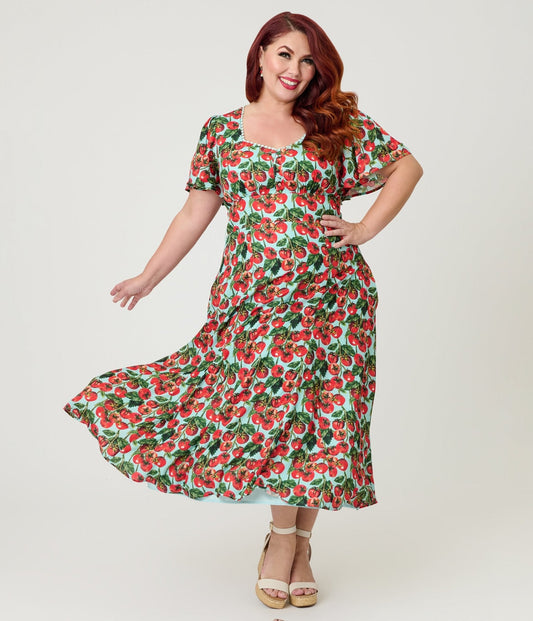 Unique Vintage Plus Size Cherry Tomato Midi Dress