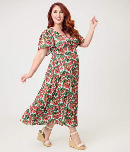 Unique Vintage Plus Size Cherry Tomato Midi Dress