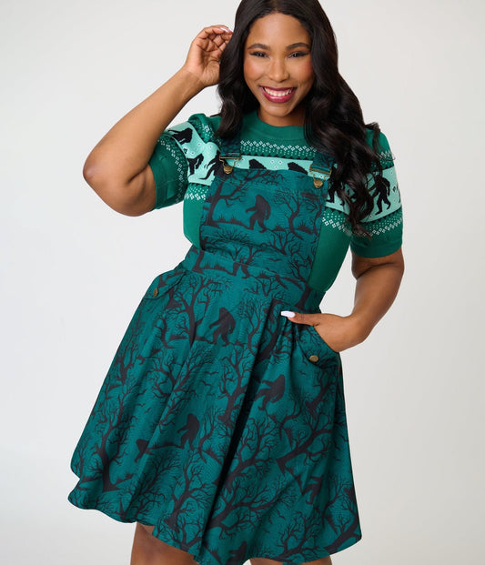 Unique Vintage Plus Size Forest Green Sasquatch Brionne Pinafore Skirt