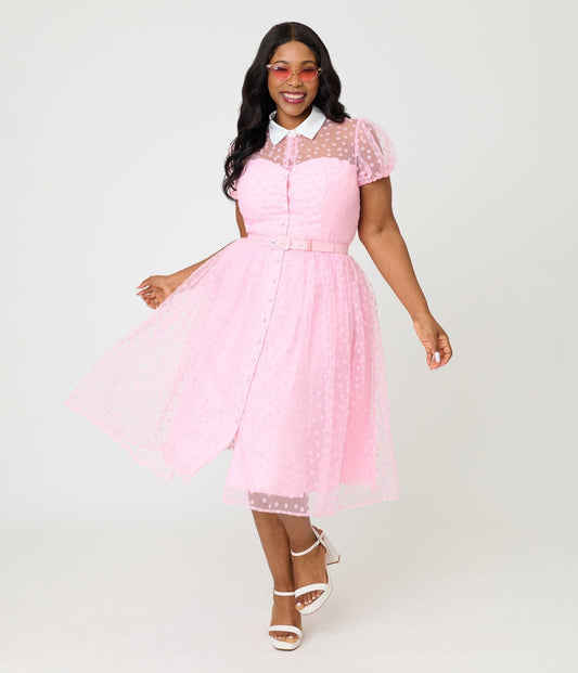 Unique Vintage Plus Size Light Pink Daisy Hollie Swing Dress